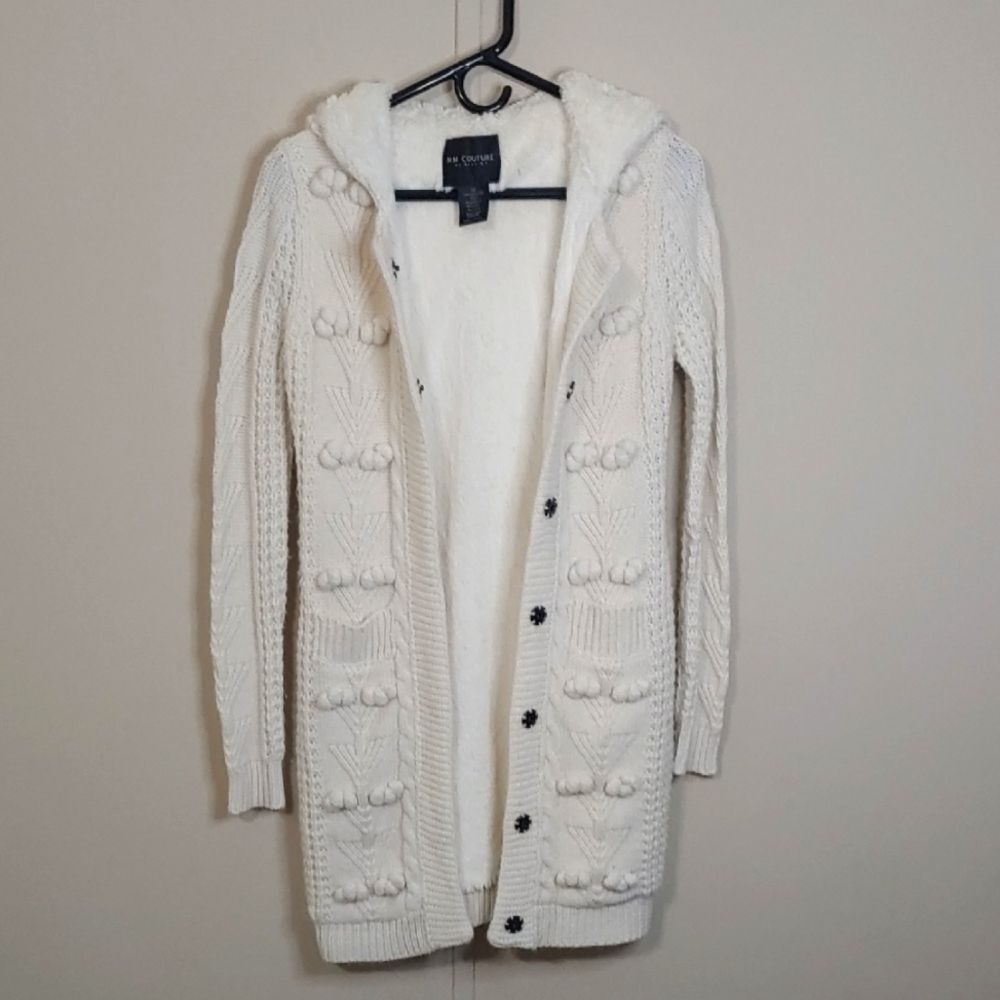 Miss Me Duster Cardigan MM Couture Chunky Knit Cream Sweater Women's Size XS